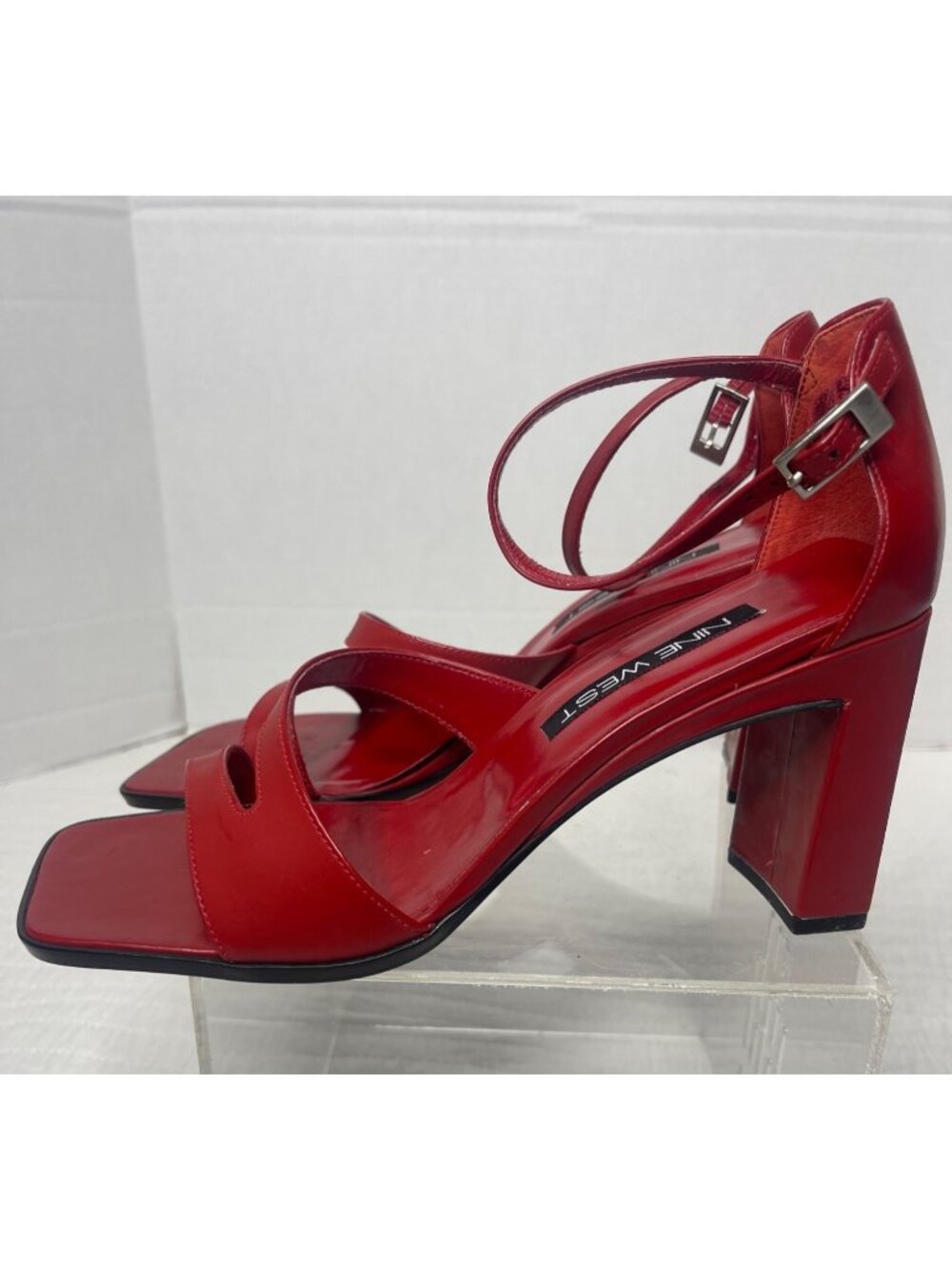 Nine West Red Leather Strappy Block Heel Sandals Size 8M Party Summer